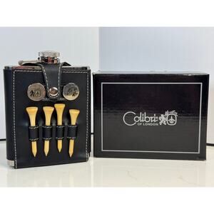 Colibri of London Stainless Steel 8 oz. Golf Flask & Tees RARE